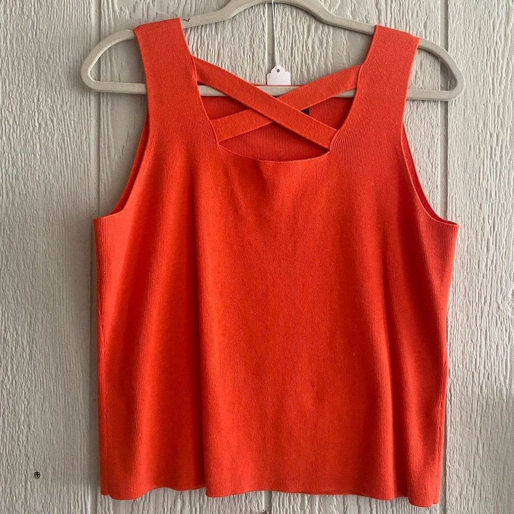 Y2K Essential G Women Crisscross-Front Orange Knit Sweater Square Neck Tank TopL